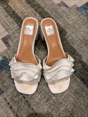 DV by Dolce Vita Cream Ruffle Block Heel Mules